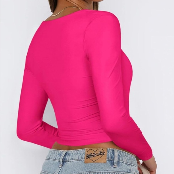 REORIA Women's Sexy Square Neck Long Sleeve Y2K Going Out T Shirt Crop Top - Picture 3 of 8